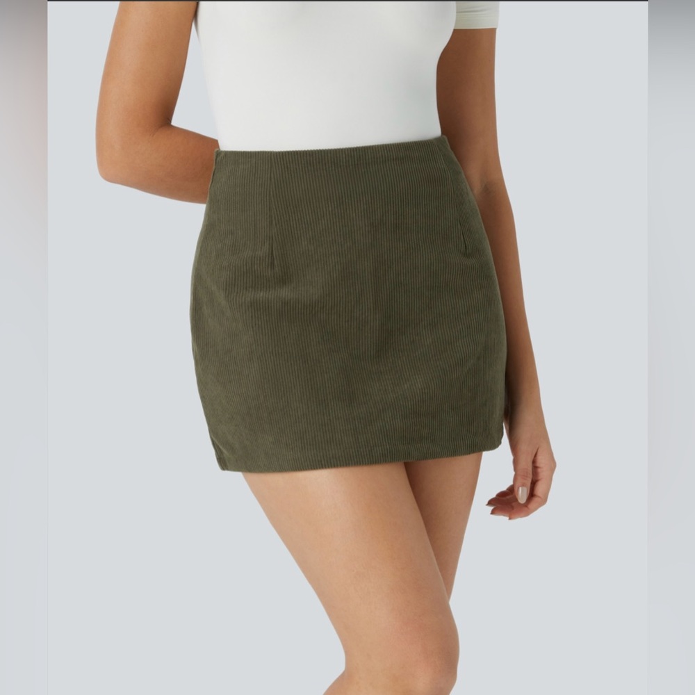 High Waisted Invisible Zipper 2-in-1 A Line Mini Corduroy Casual Skirt